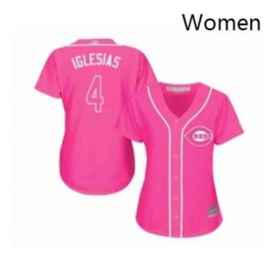 Womens Cincinnati Reds 4 Jose Iglesias Replica Pink Fashion Cool Base Baseball Jersey